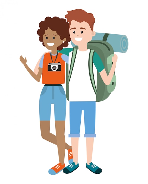 Vector tourist couple cartoons