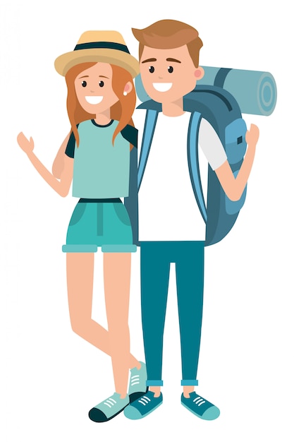 Vector tourist couple cartoons