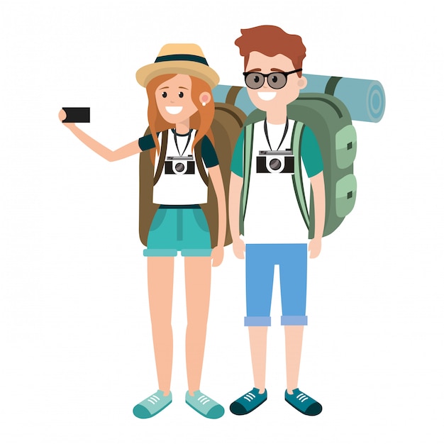 Tourist couple cartoons