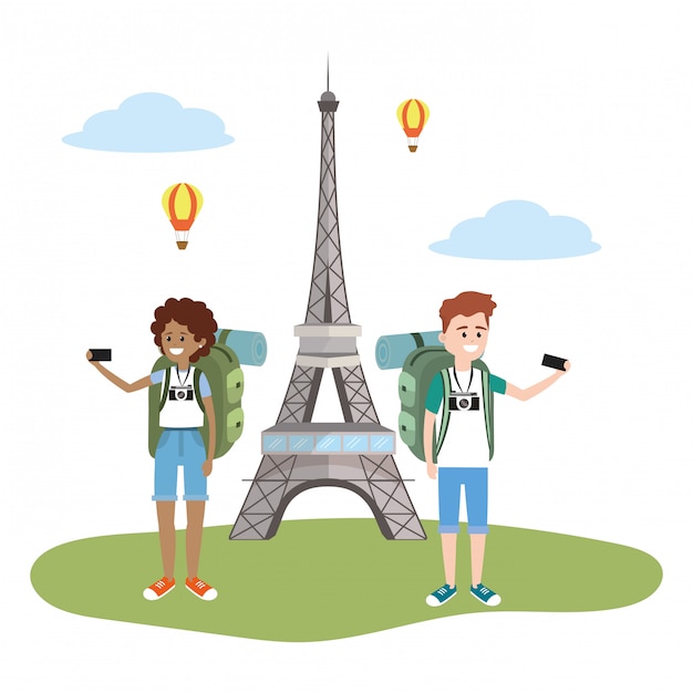 Tourist couple cartoons