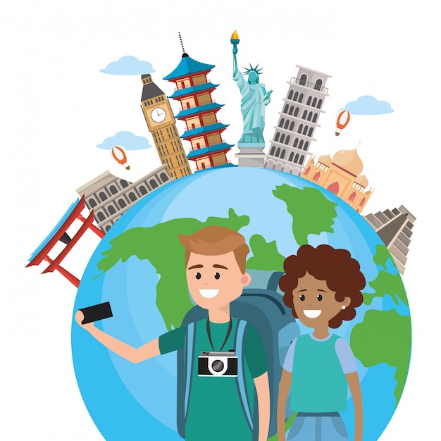 Vector tourist couple cartoons