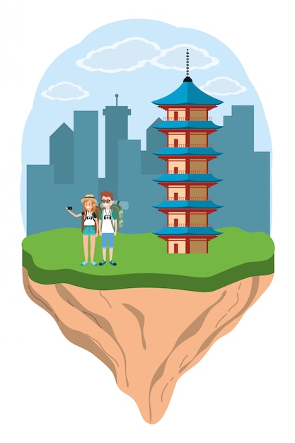 Vector tourist couple cartoons