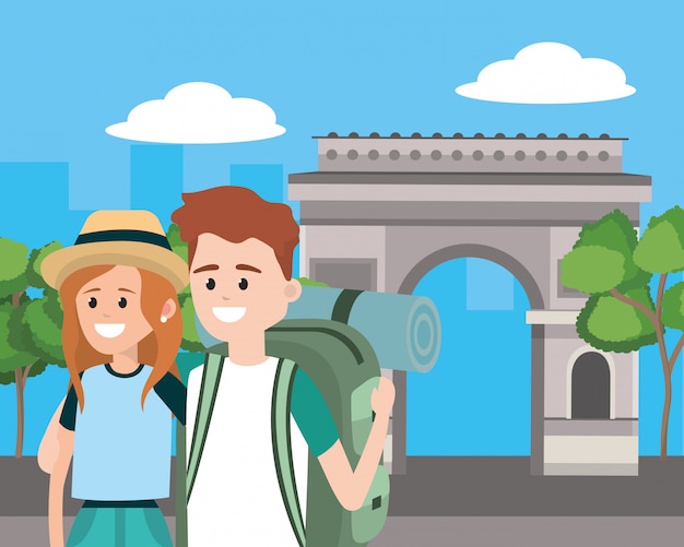 Vector tourist couple cartoons