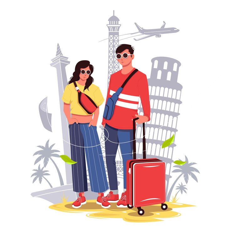 Tourist couples ready for vacation vector illustration