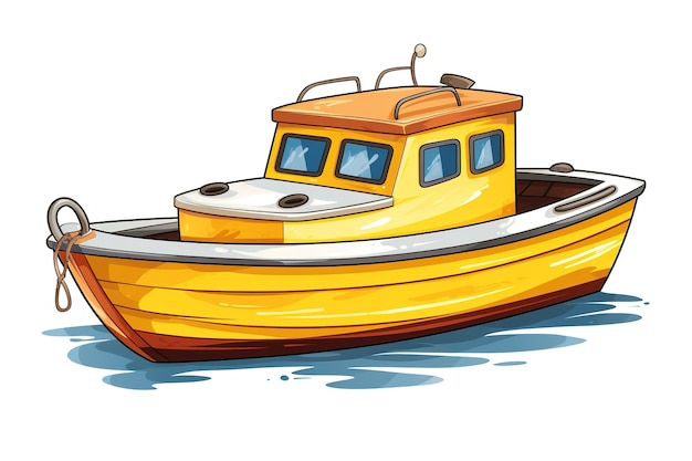 Tourist excursion boat Motor boat for divers or fishermen Cartoon vector illustration