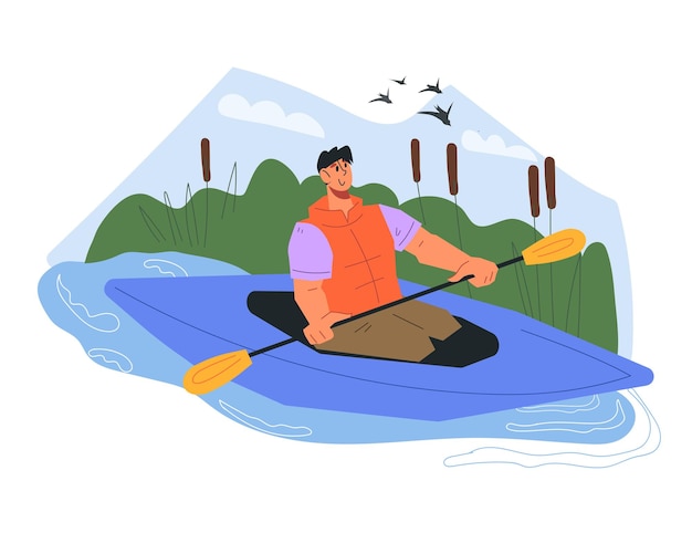 tourist floating in a kayak or canoe on the river summer tourist holidays vector