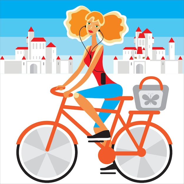 Tourist girl on a bicycle