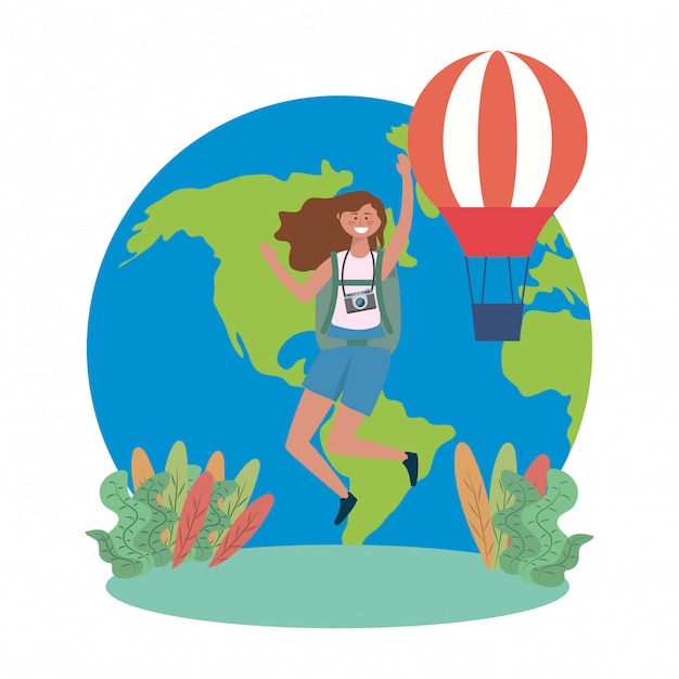 Vector tourist girl cartoon with bag design