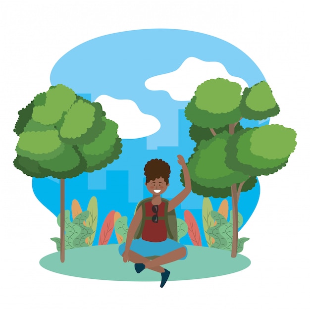 Vector tourist girl cartoon with bag design