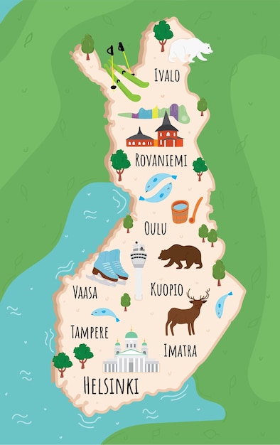 Mappa illustrata infografica turistica della finlandia