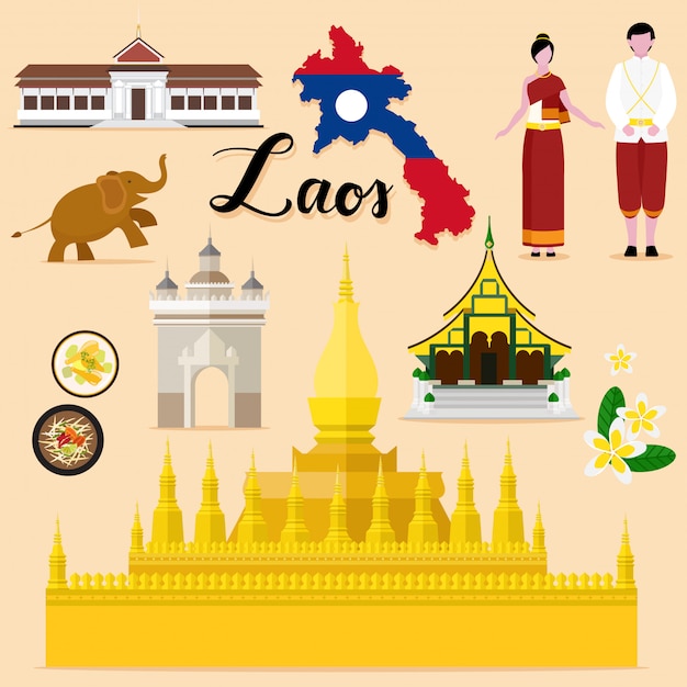 Vector tourist laos travel set collection