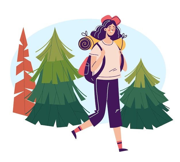 tourist map hiking travel nature summer trail forest concept vector graphic design illustration