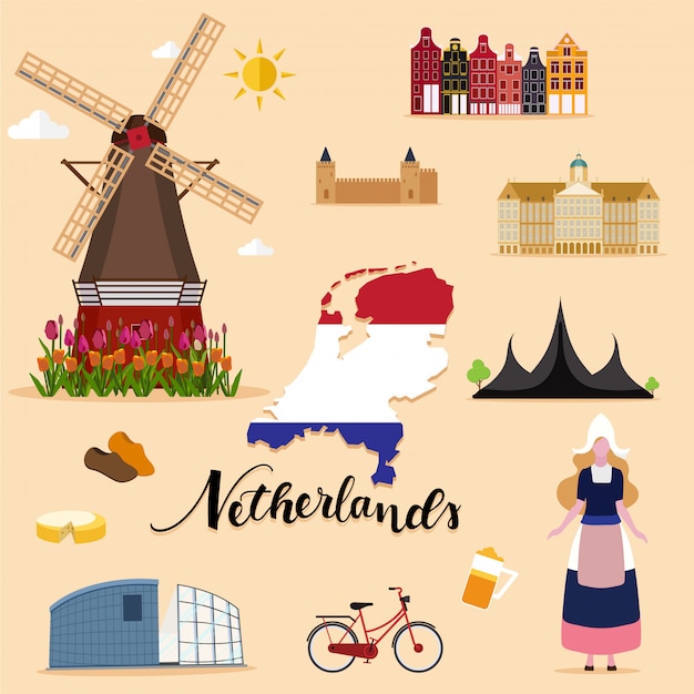 Tourist netherlands travel set collection