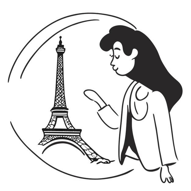 tourist in paris vector illustration doodle line art