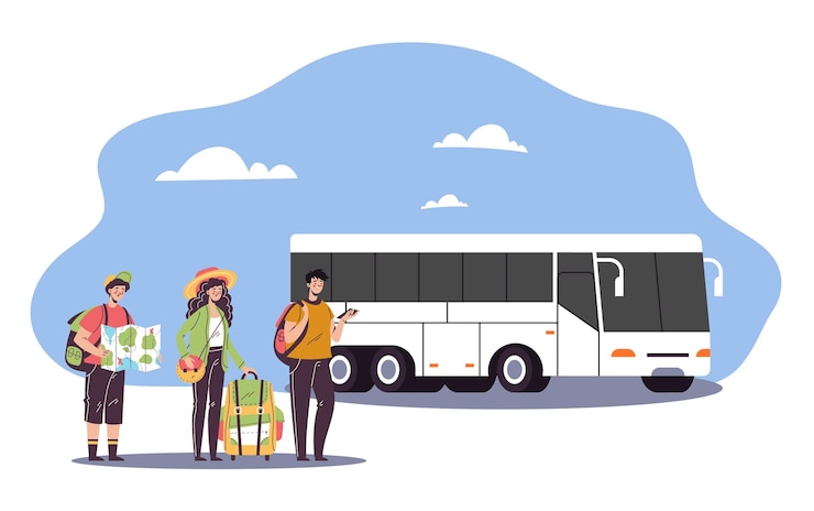 Vector tourist people tourist waiting in line vacation tourism travel concept