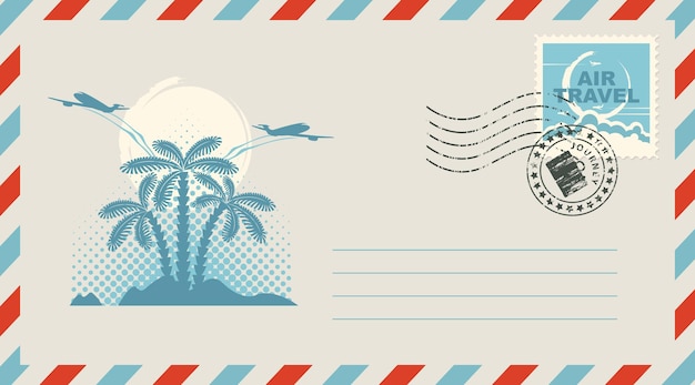 tourist postal envelope with palm trees