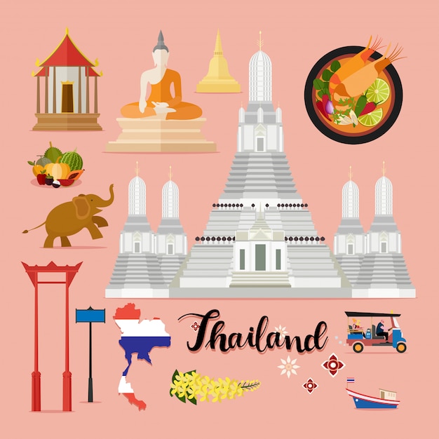 Vector tourist thailand travel set collection