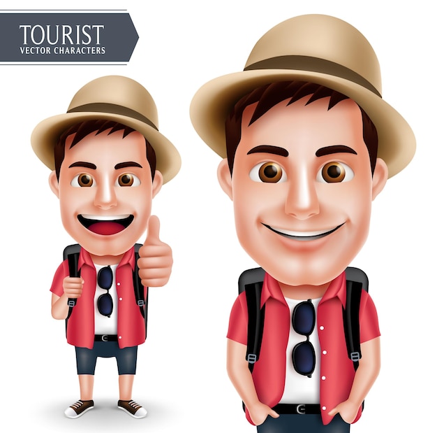 Tourist Traveler Man Vector Character Wearing Casual with Backpack for Travel and Hiking Isolated