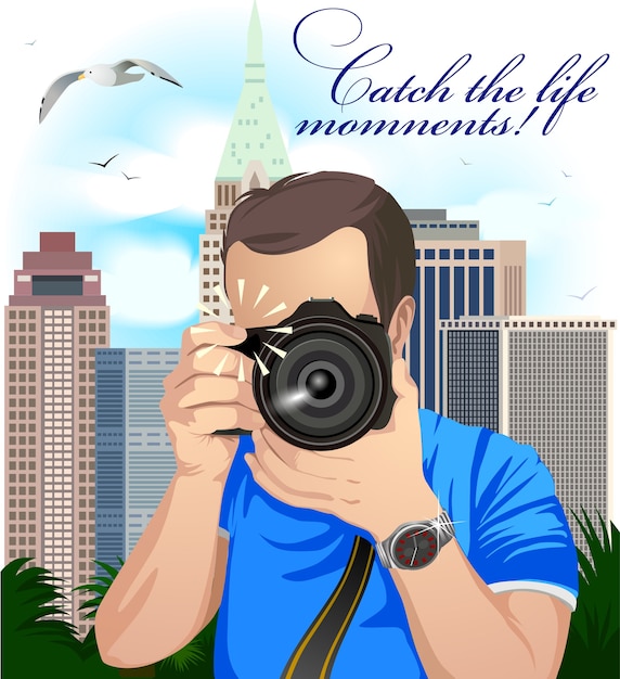 Tourist vector illustration with photographer