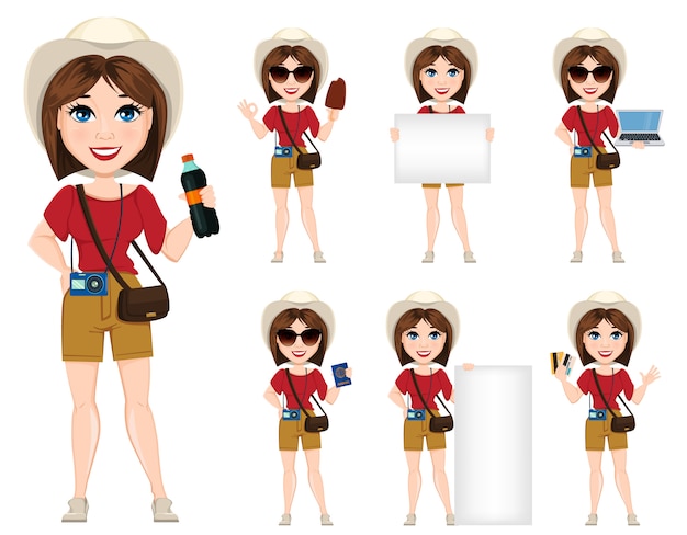 Vector tourist woman, traveler