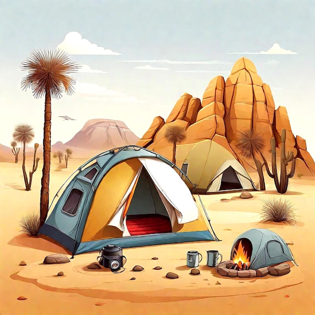 Vector tourists' desert tent and bedouin camps banners flat vector illustration ai_generated