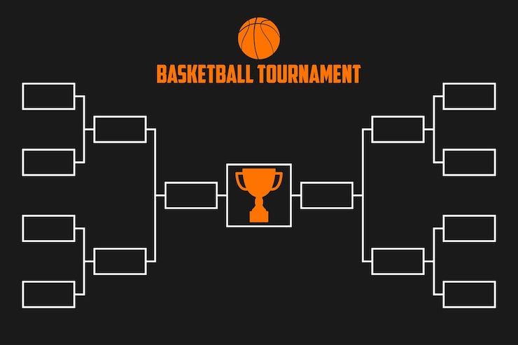 Vector tournament bracket. basketball championship scheme with trophy cup. sport vector illustration.