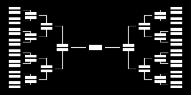 벡터 검정색 배경에 빈 토너먼트 브래킷 스포츠 챔피언십 축구 또는 농구 토너먼트