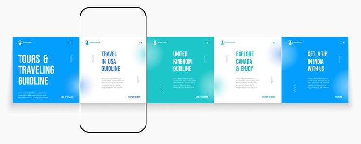 Vector tours and travel instagram carousel template or linkedin carousel social media banner frame
