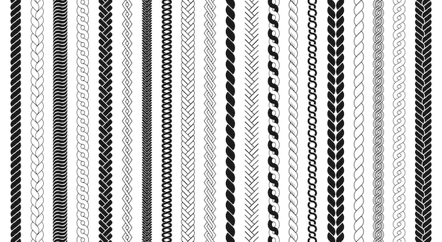 Vector touwborstels set. vlechten patroon.