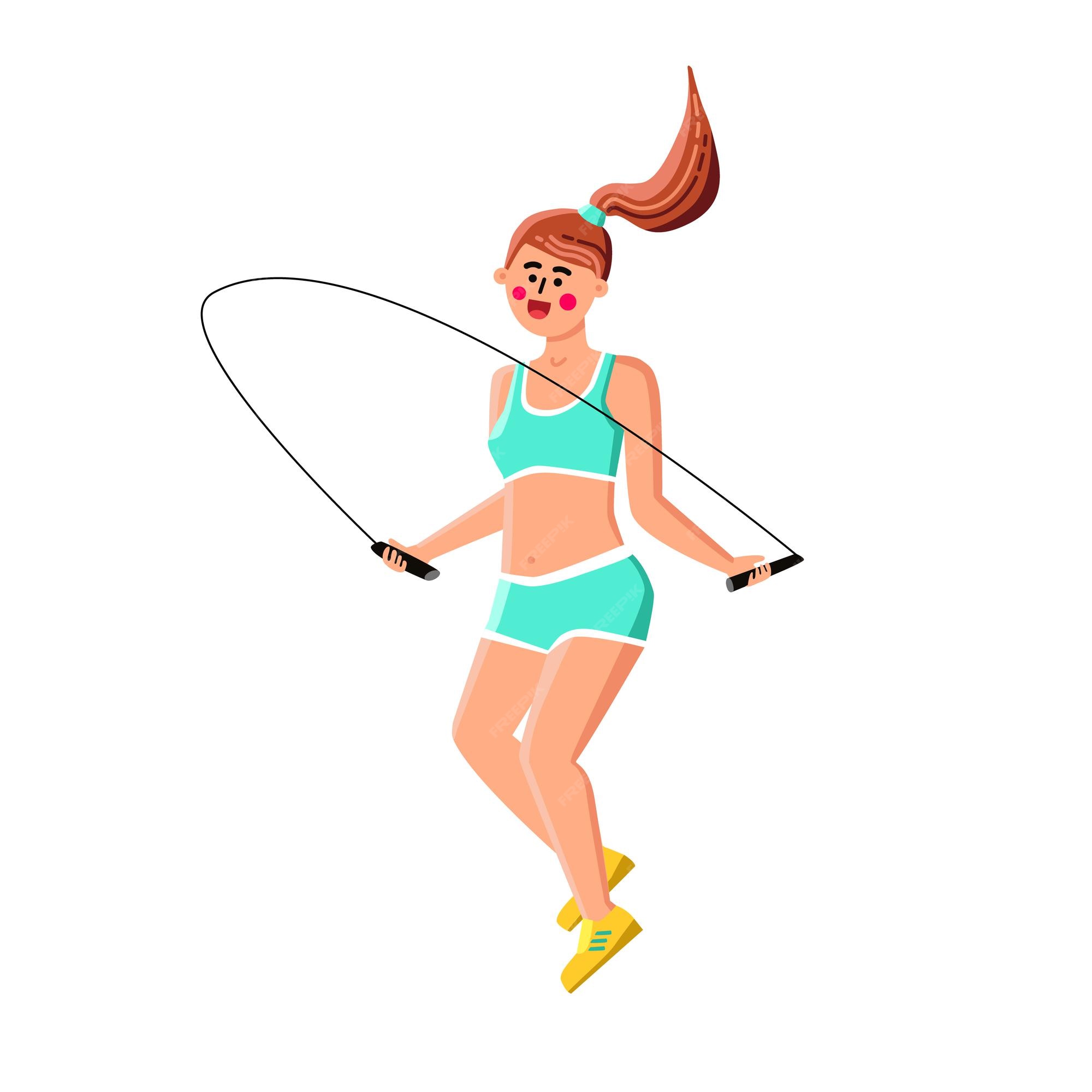 Huisje Aan boord terrorisme Touwtjespringen springen jong meisje atleet vector vrouw maken sport  oefening met springtouw. gelukkig karakter dame actieve sportieve tijd en  fitness oefening maken platte cartoon afbeelding | Premium Vector