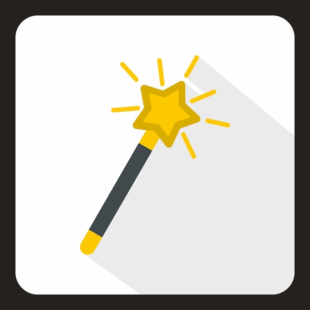 Toverstaf pictogram in vlakke stijl met lange schaduw Trucs symbool vectorillustratie