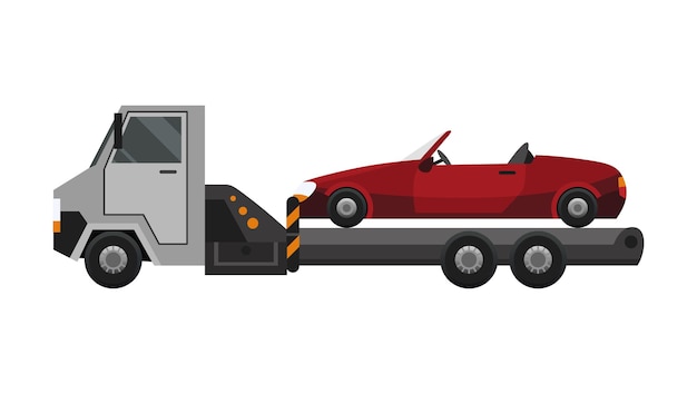 Vector tow truck. flat faulty car loaded on a tow truck. vehicle repair service