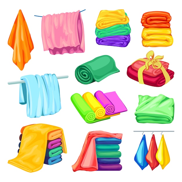 Vector towel icons set, cartoon style