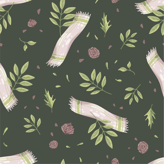 Vector towel, leaves. cozy nature pattern