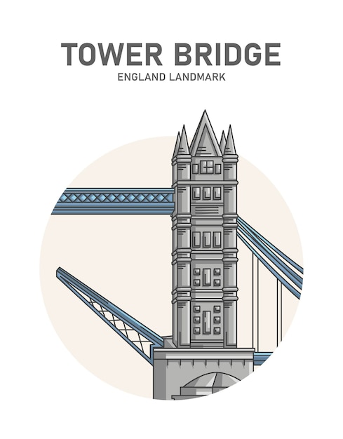 Vettore manifesto del punto di riferimento inghilterra del tower bridge