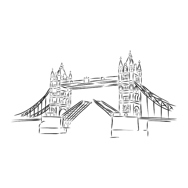 Tower bridge hand draw sketch illustration london landmarks