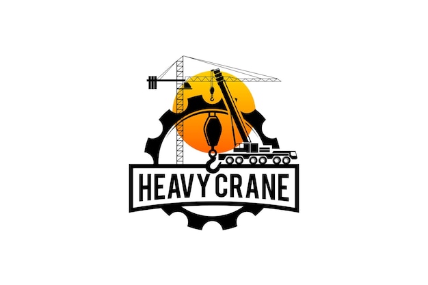 Premium Vector  Tower crane and mobile crane logo with hook pulley block  silhouette sunset urban scene vector design