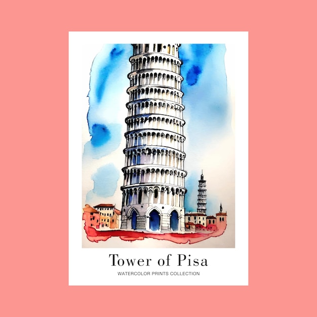 Vector tower of pisa travel watercolor illustration