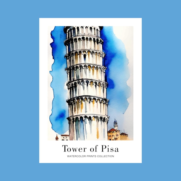 Tower of Pisa Travel Watercolor Illustration