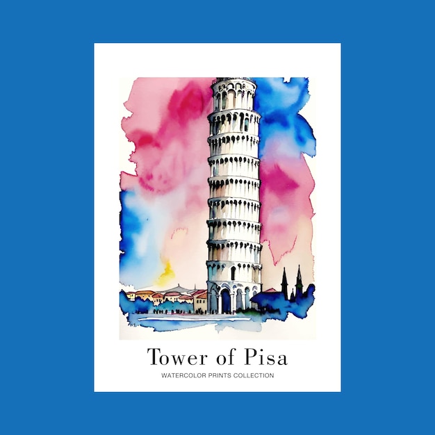 Tower of Pisa Travel Watercolor Illustration