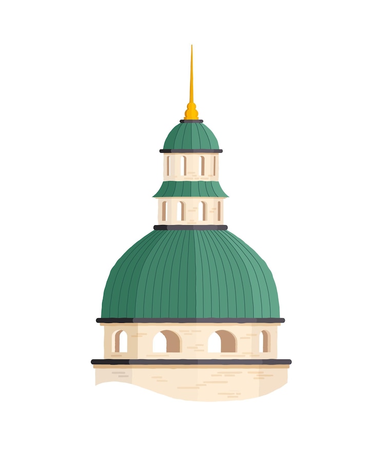 Vector a tower with a golden spire and a green roof