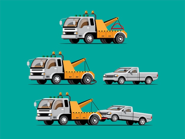 Vector towing car with automobile set