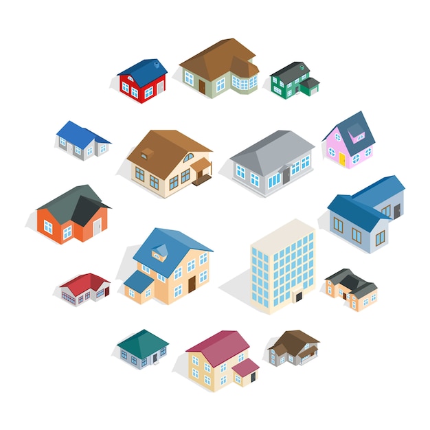 Town house cottage set, isometric style