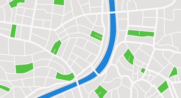 公園と川のある町の通り ダウンタウンの gps ナビゲーション計画 ベクトル市内中心部の図