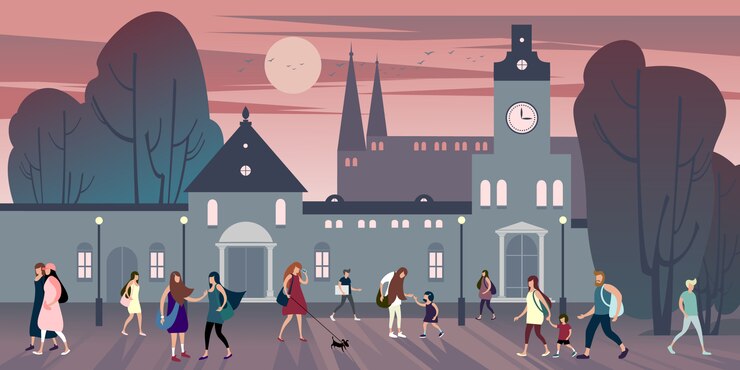 Townsfolk wandeling in de zomer downtown.