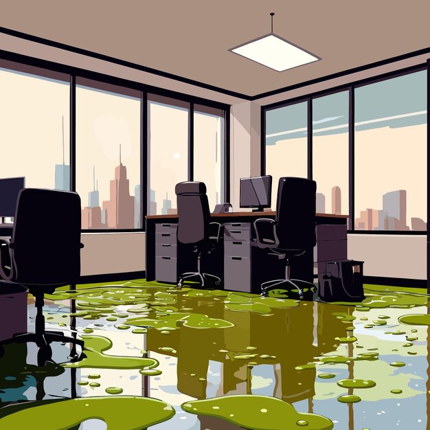 Vector toxic office with puddles of slime indicating toxic work culture workplace