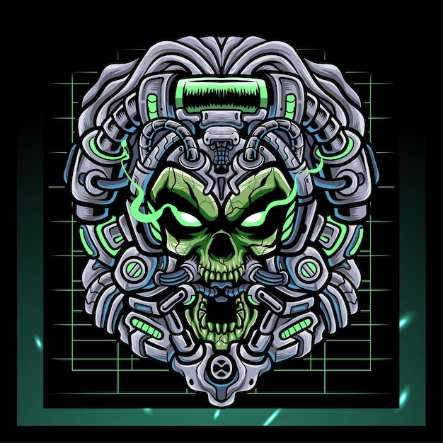 Toxic skull head mecha robot mascot esport logo design