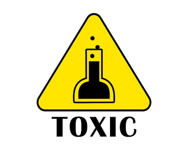 毒性物質のサイン 化学液体のボトル 黄色の禁止三角形 黒の警告シンボル 危険