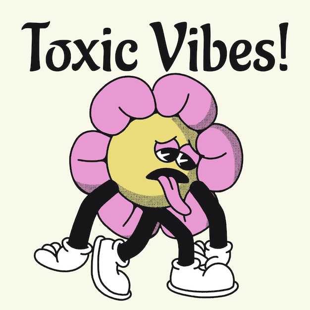 Toxic Vibes With Sun Flower Groovy Character design