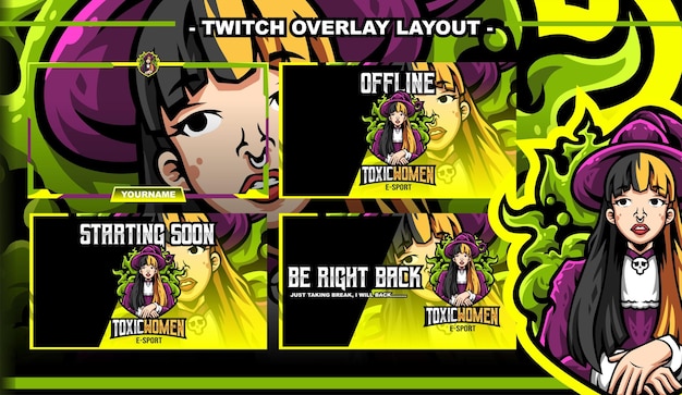 Toxic women magician gaming layout design streamer twitch logo character